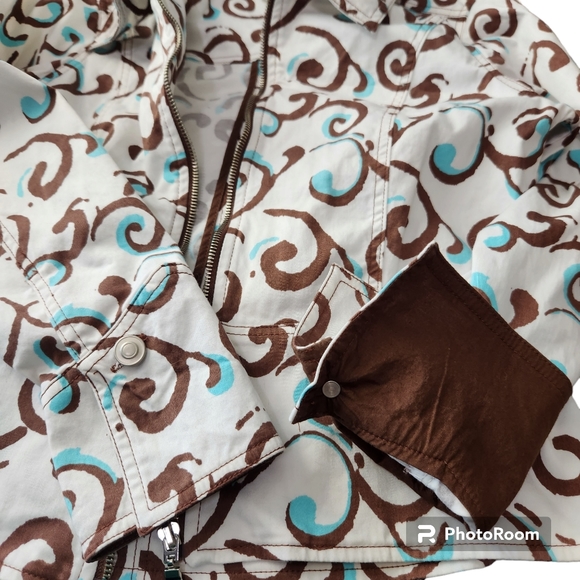 C.D.Sport Y2K Vibe Ivory, Chocolate & Turquoise Cropped Tailored Print Jacket M - Picture 6 of 11